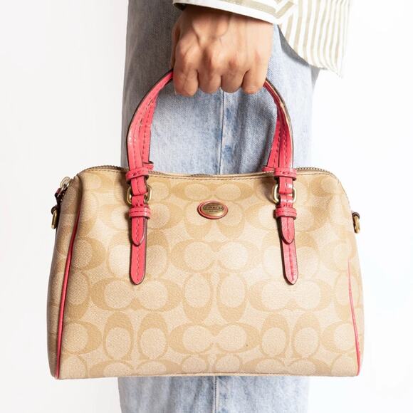 Coach Handbags - COACH Peyton bennett preppy mini satchel in coral pink and tan